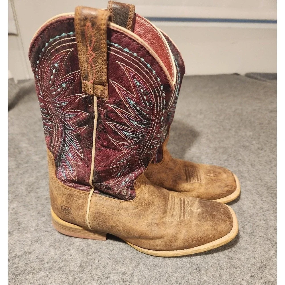 Ariat Boots Girls Size 13 Brown Leather Western Embroidered Cowgirl 10022071